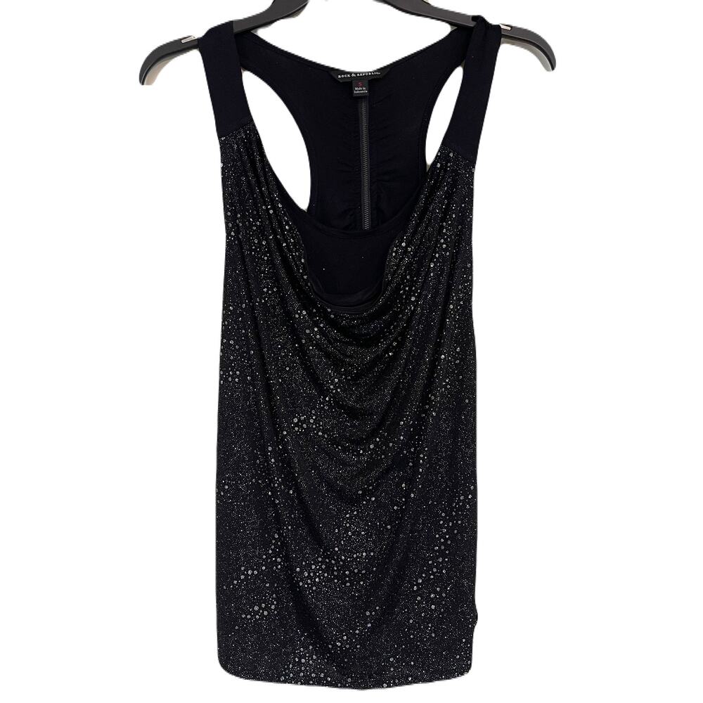 Rock & Republic Black Scoop Cowl Neck Tank Glitter, Back Zip - Size S